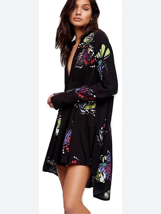 Free People Tops - NWT Free People Field Of Butterflies Printed Hi-Low Tunic Black Size S